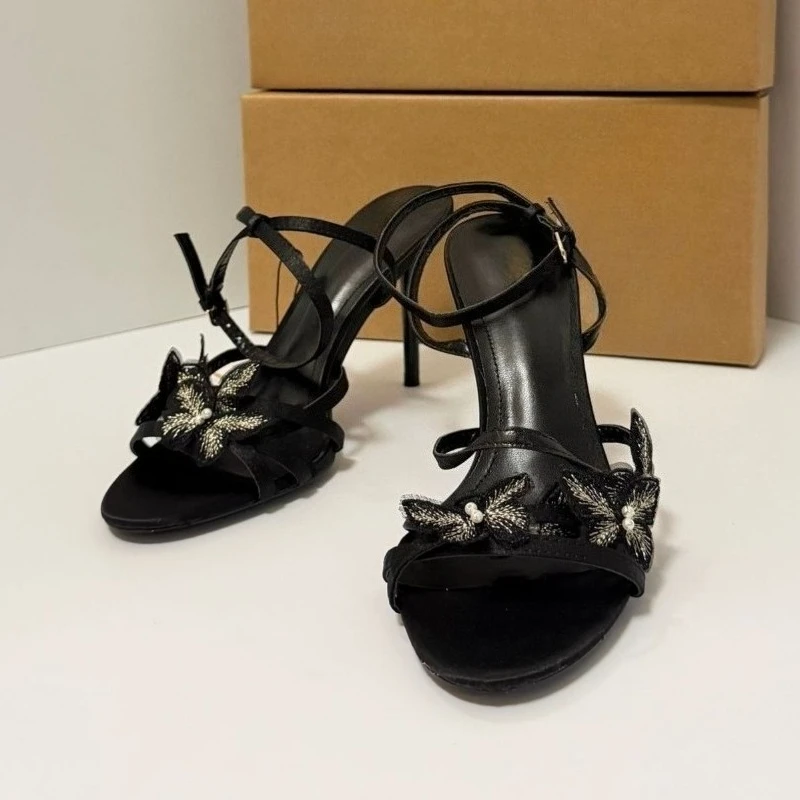 

Women Sandals for Summer Outwear High Heels Elegant Butterfly Ladies Buckle Ankle Strap Dress Pumps Black Stiletto Fashion Shoes