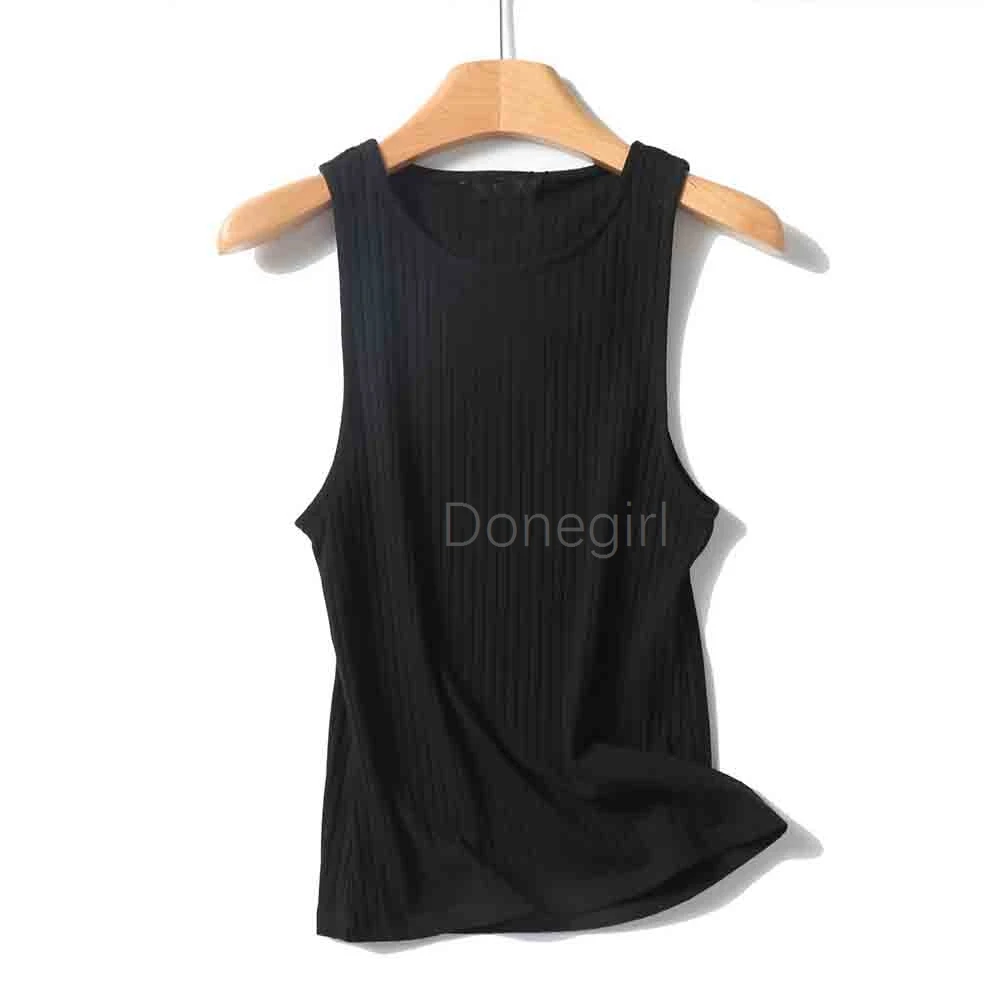 Donegirl Women 2024 Summer New Fashion Basic Rib Vest Chic Round Neck Slim Fit Multicolor Sleeveless Tank Top Mujer