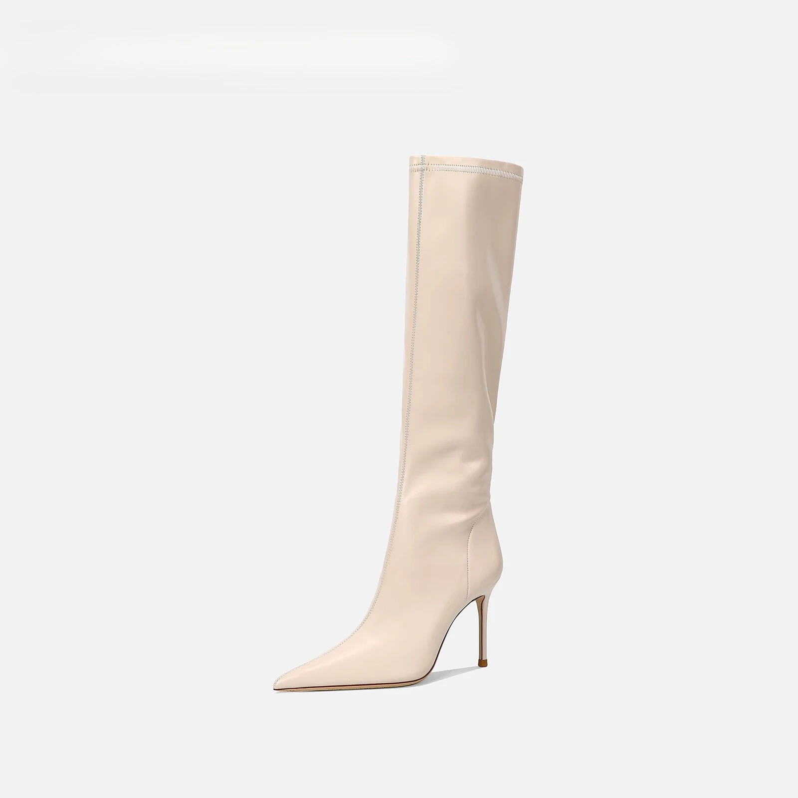 

2025 Spring and Autumn New White Knee High Boots with Side Zipper Fashionable Pointed High-heeled Knight Boots