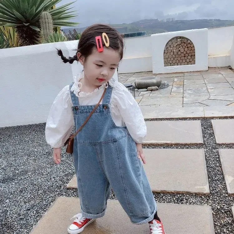 Kid Pants 2021 Girls Denim Overalls Spring and Autumn Clothing New Style Girl Casual Pants Boy Jeans Loose Denim Overalls