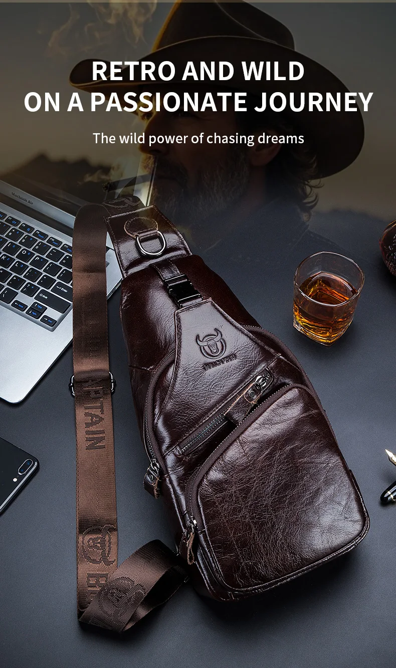 BULLCAPTAIN Tasche Echtes Leder Brusttasche Herrenmode Stil Casual Straddle Bag Business Große Kapazität Leder Herrengepäck – Detail 4