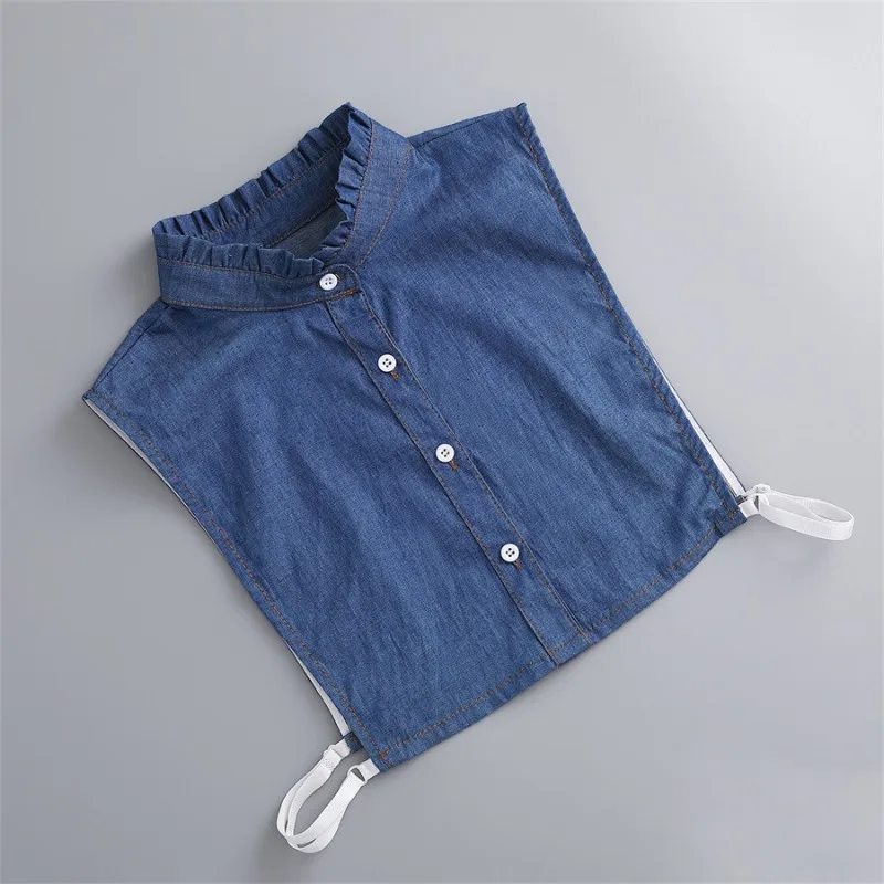 Nouveau Denim bleu faux col chemise femmes à volants faux colliers détachable revers demi-chemise cravate dames faux col de chemisier