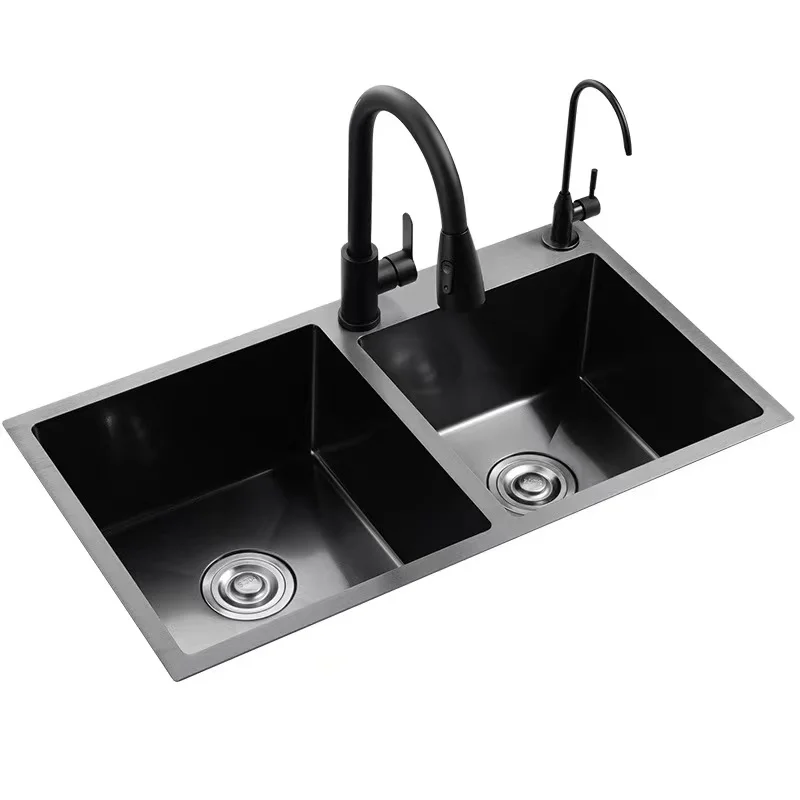 Factory Direct 2026 Handmade Stainless Steel Nano Sink Black Double Bowl with Durable SUS304 Resistant Fading Square Shape