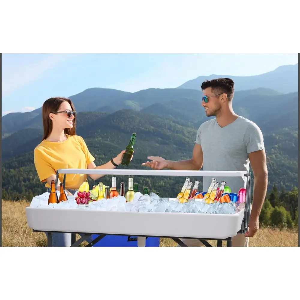 White 4-Tier Outdoor Ice Cooler Table with Storage Shelf and Matching Skirt