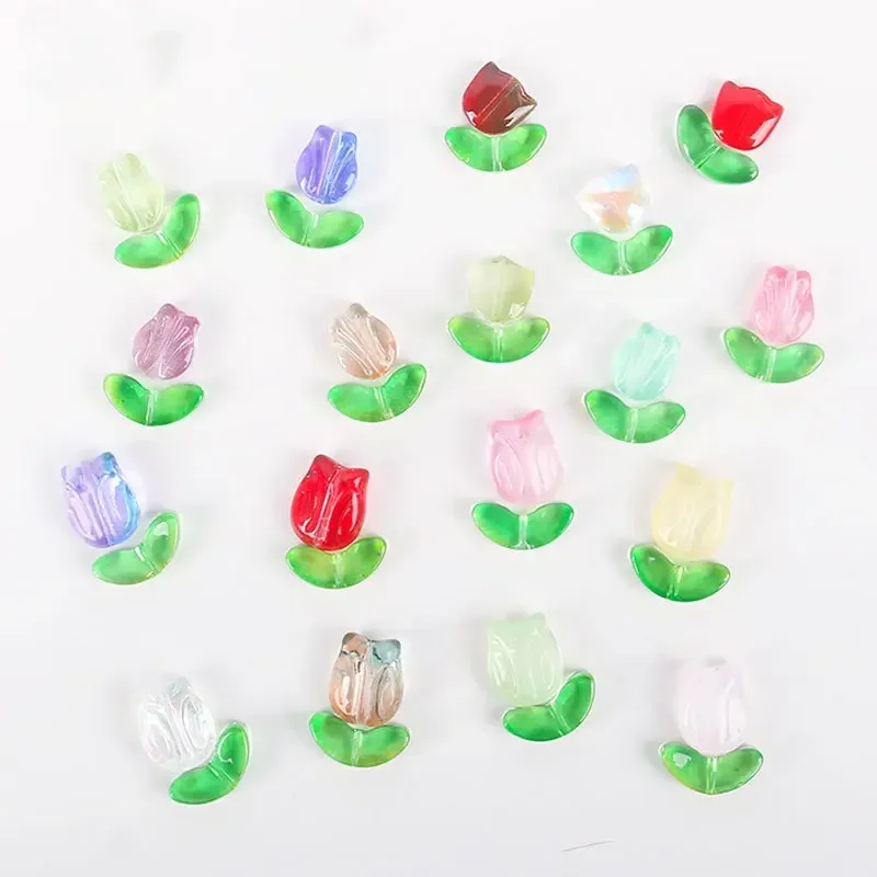 

10 Sets Tulips Flower Foliage Beads Glass Multicolor Flora Beads Diy Necklaces Bracelets Jewelry Beadwork Accessories Women'S