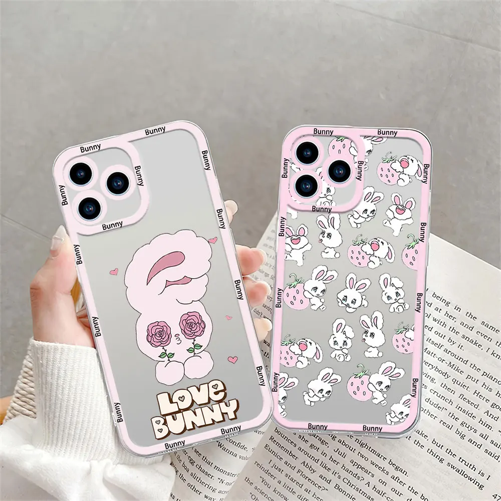 Korea Esther Bunny Phone Case for iPhone 12 11 13 14 15 16 Max Pro Plus Transparent Bezel Shell