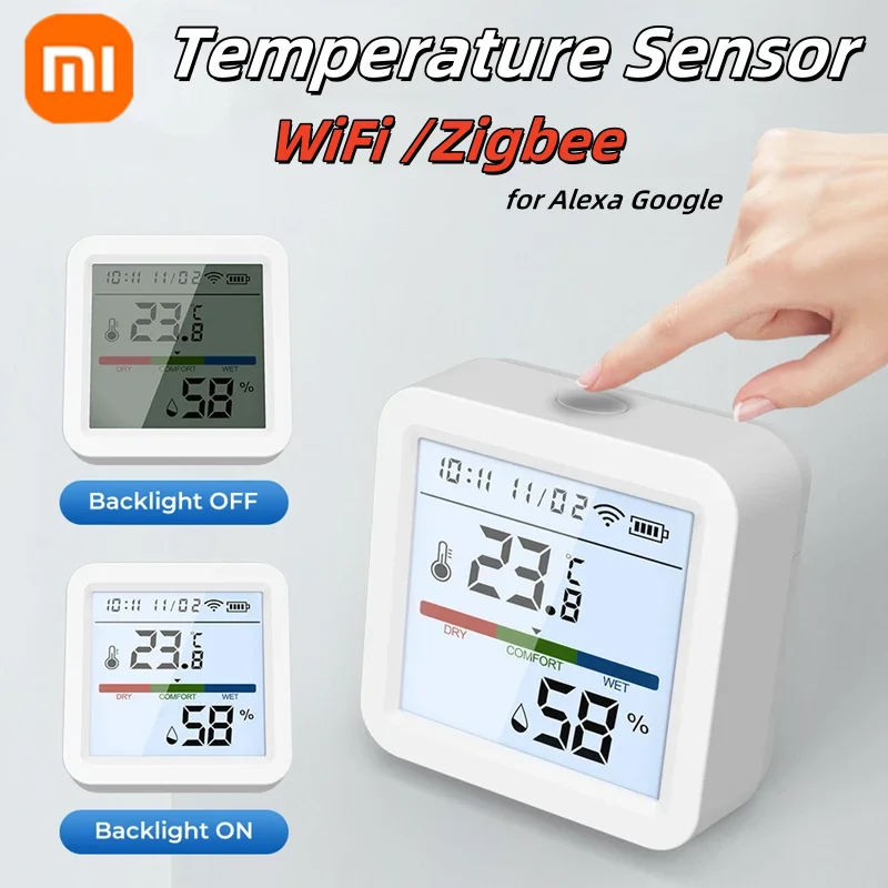 Xiaomi новый WIFI или Zigbee датчик температуры и влажности Smart Life подсветка гигрометр термометр датчик поддержка Alexa Google