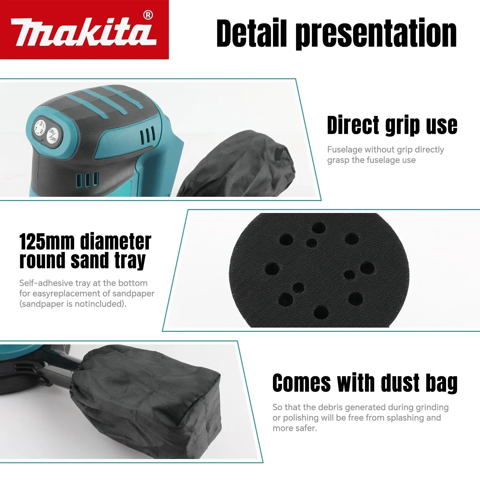 DBO180Z Cordless Rechargeable Disc Random Orbital Sander Woodworking Sanding Putty Polishing For Makita 18v Battery Pins