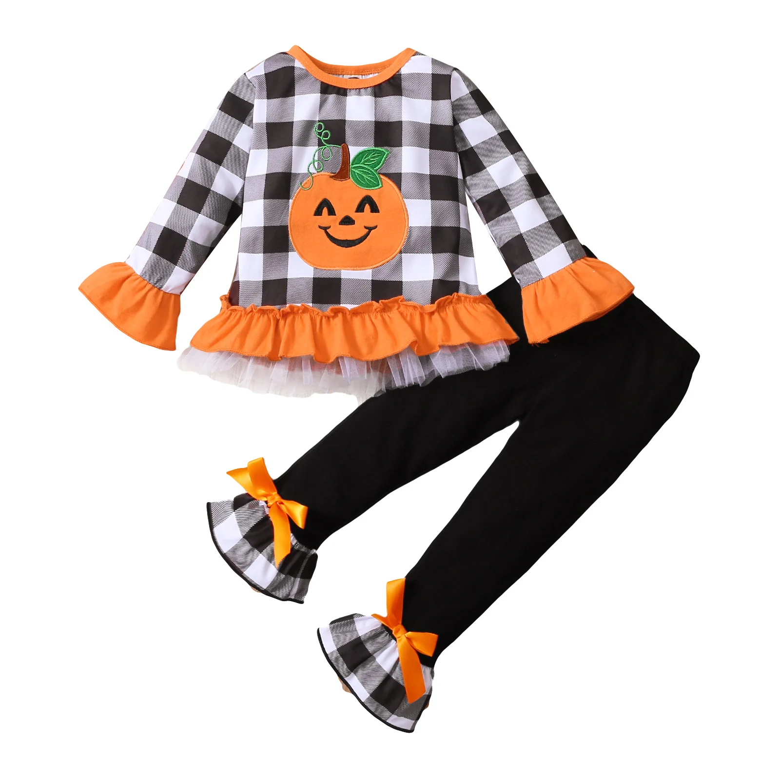 Halloween Thanksgiving Baby Girl Outfits Pumpkin Turkey Ruffle T-Shirt Top Pants Legging Fall Winter Clothes Sets