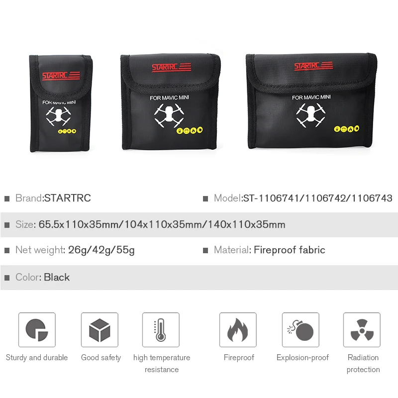 Para dji mini 2 lipo bateria saco à prova de explosão à prova de fogo 2 pçs baterias saco seguro para dji mavic mini 1 2 se acessórios drone