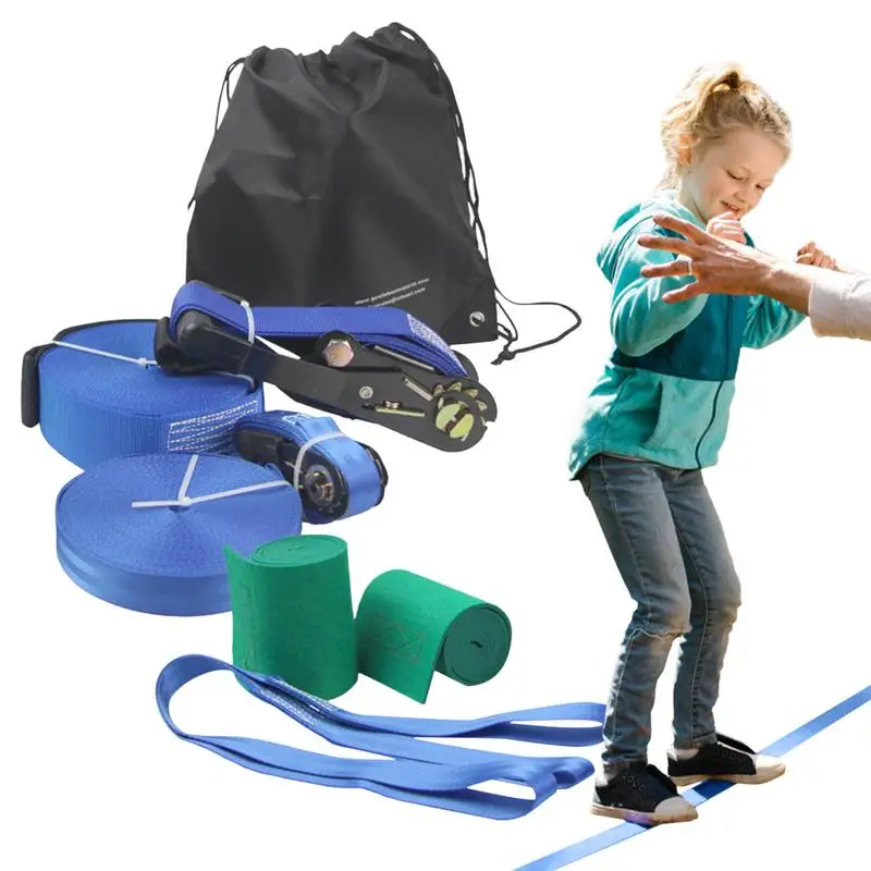 Beginner Kit Kids Backyard Slack Line Equipment Kit 56ft Training Line With Tree Protectors And Arm Trainer Slack Line Training