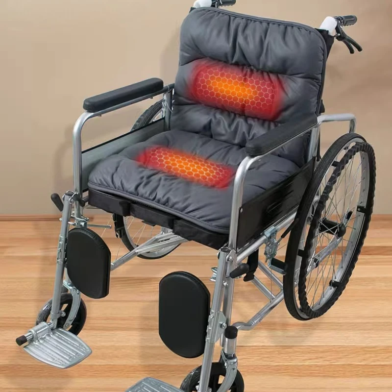 Carbon Nano Heated Wheelchair Cushion with Adjustable Backrest, Elderly Care Seat Pad, Washable Electric Wheelchair Accessory