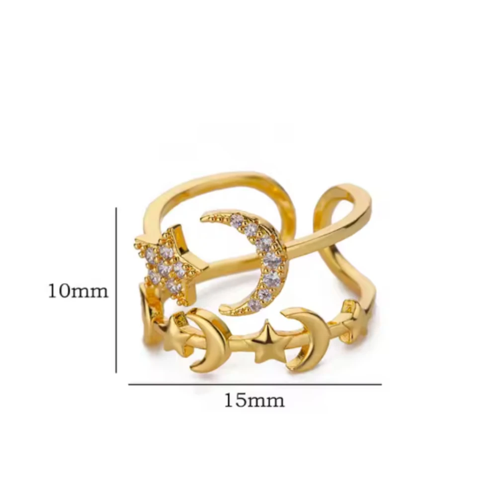 [لافتة للعين] خاتم ذهبي مرصع بالألماس مع عناصر النجمة والقمر، تصميم عصري ومتخصص، يفتح السحر