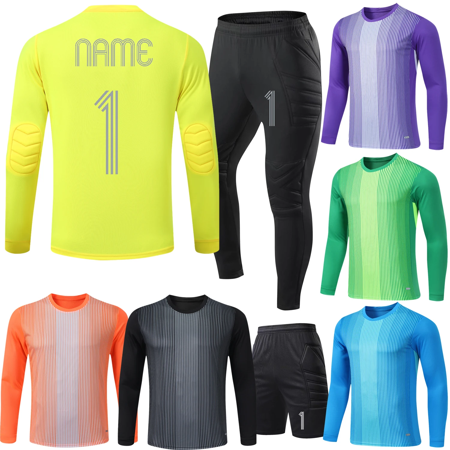 Customize Stripe Football Goalkeeper Uniforms 2026 Men boys Long Sleeve Soccer Training Kits Goalie Soccer Jersey Pants Shorts