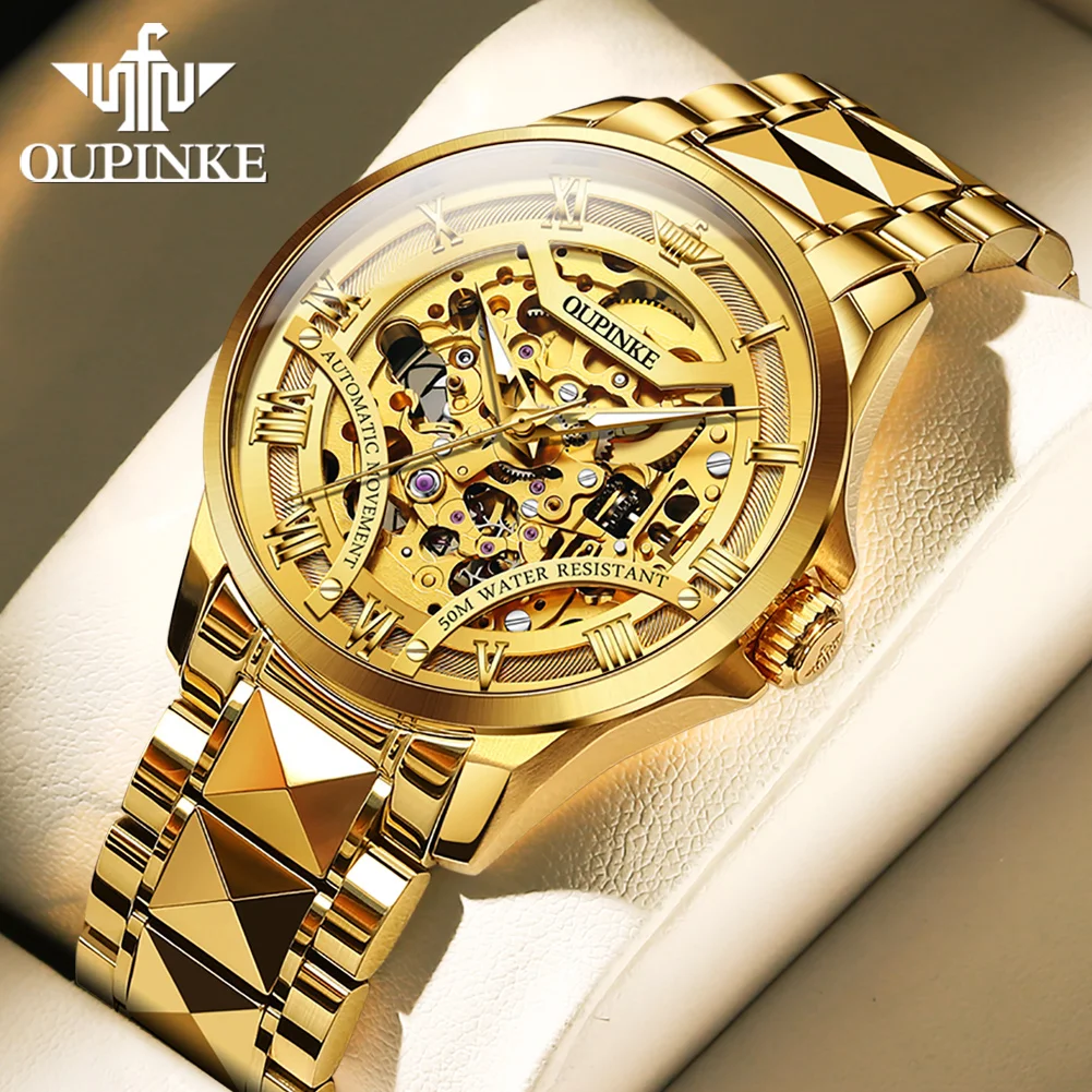 OUPINKE 3210 Business Hollow Mechanical Watch For Men Waterproof Automatic Wristwatch Luminous Roman Scale Original Man Watches