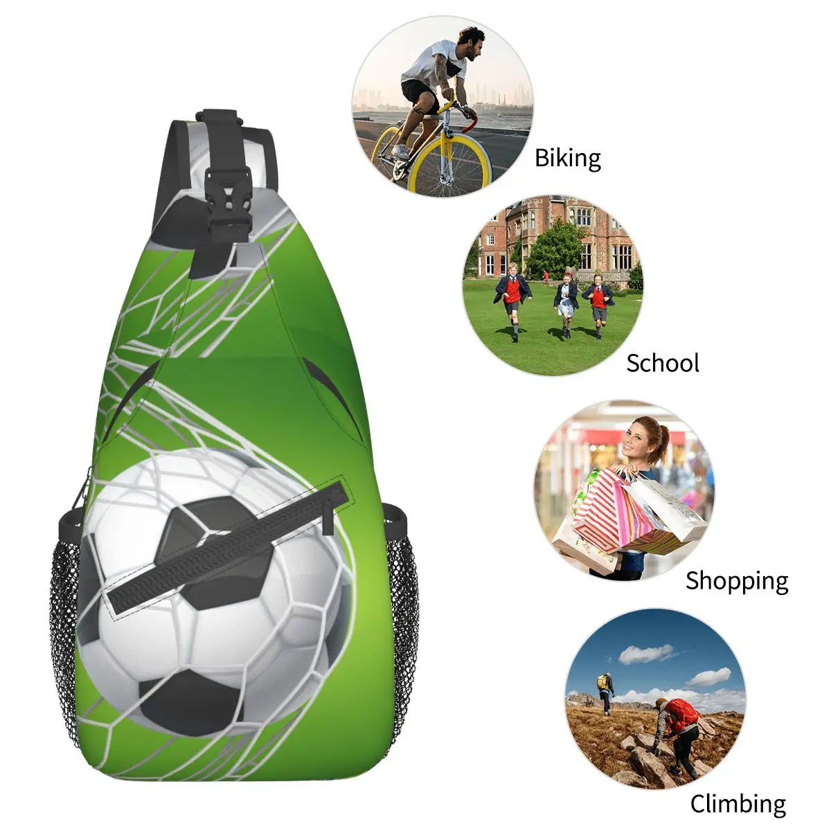 Fußball Fußball Schulter taschen Brust Cross body Schulter Rucksack Outdoor Wandern Tages rucksäcke grüne Bälle Sport muster Schult aschen