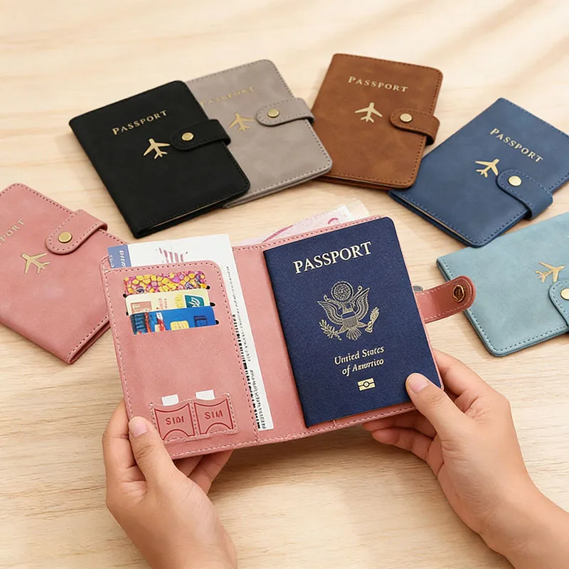 Leather Passport Holder Covers Case for Travel Essentials Credit Card Wallet Passport Book for Women/Men Buckle Passport Cover view 2