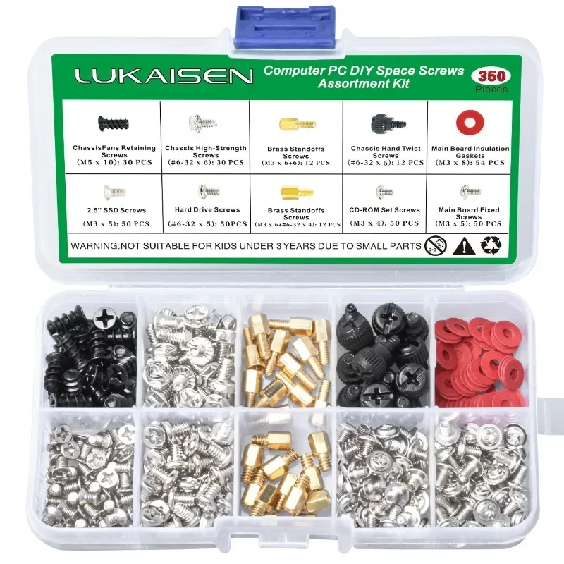 350Pcs Computer Screws Set PC Case Motherboard Standoffs Screw Kit for Personal Computer Screw Set for HDD SSD CD-ROM Hard Drive