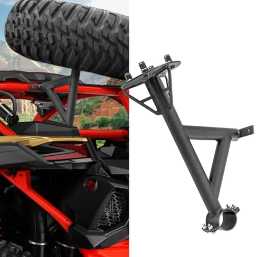 Spare Tire Carrier Holder for Can Am Maverick X3 2017-2026 Aluminum, Black, Heavy-Duty Mount with 4 Lug Nuts for 64 and 72 Mode