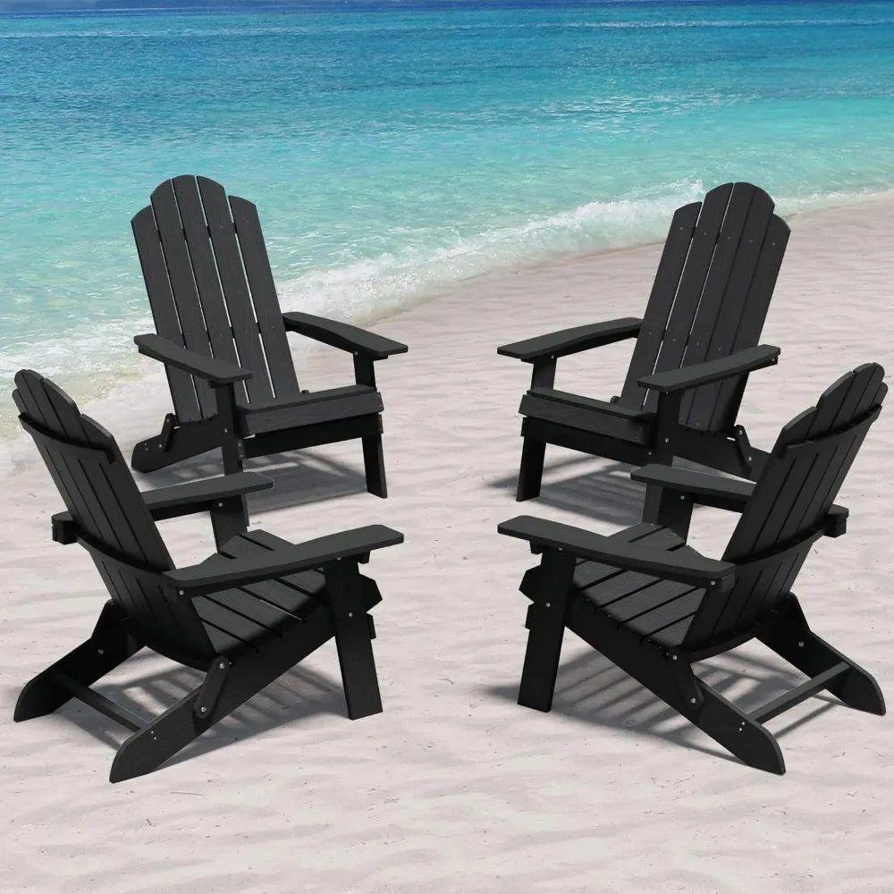 

Adirondack Chair Set of 4: Folding Adirondack Chair Fire Pit Chairs Plastic Outdoor Chairs for Lawn Backyard Deck Garden Camping