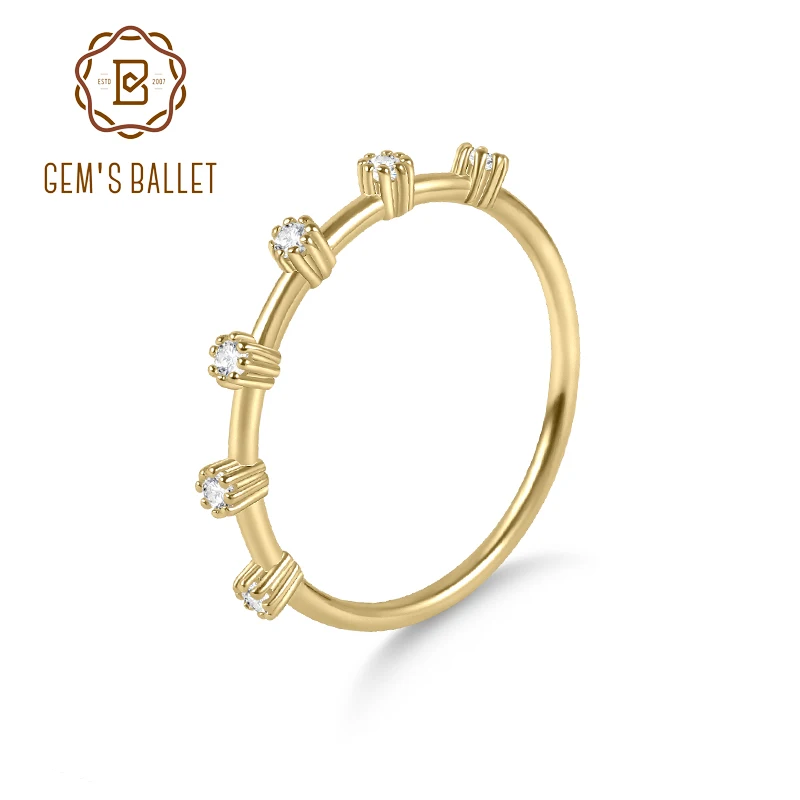 

GEM'S BALLET 925 Sterling Silver Compass Spaced Round Colorless Moissanite Wedding Band Minimalist Gold Ring Gift For Her