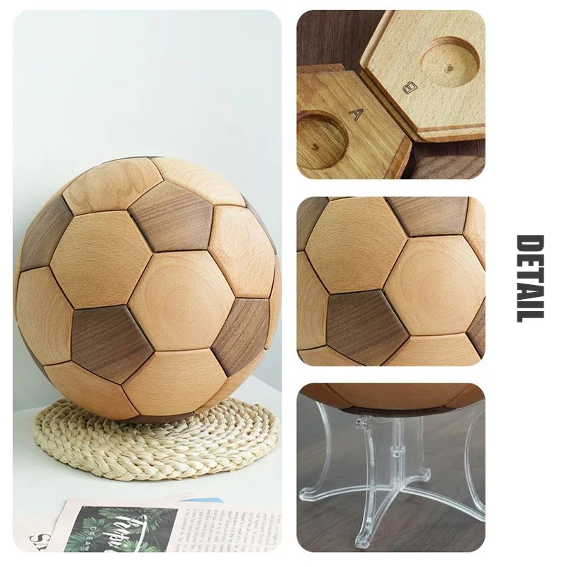 3D Puzzle Football Ornaments Wooden Spliced Football Model Walnut TangramHome Desktop Decoration Kids Educational Toys Gift