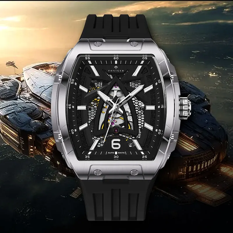 

PONIGER New Men's Watches Automatic Mechanical Tourbillon Luxury Fashion Watches Stainless Steel Waterproof Luminous Wristwatch