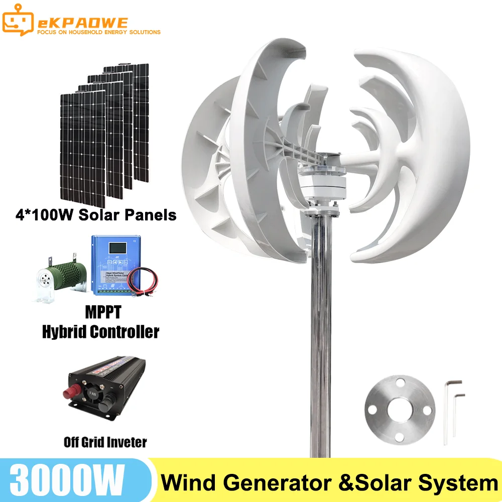 

3kw Vertical Wind Turbine Generator Kit 3000W 12v 24v Alternative Free Energy Windmills With MPPT Hybrid Controller For Home Use