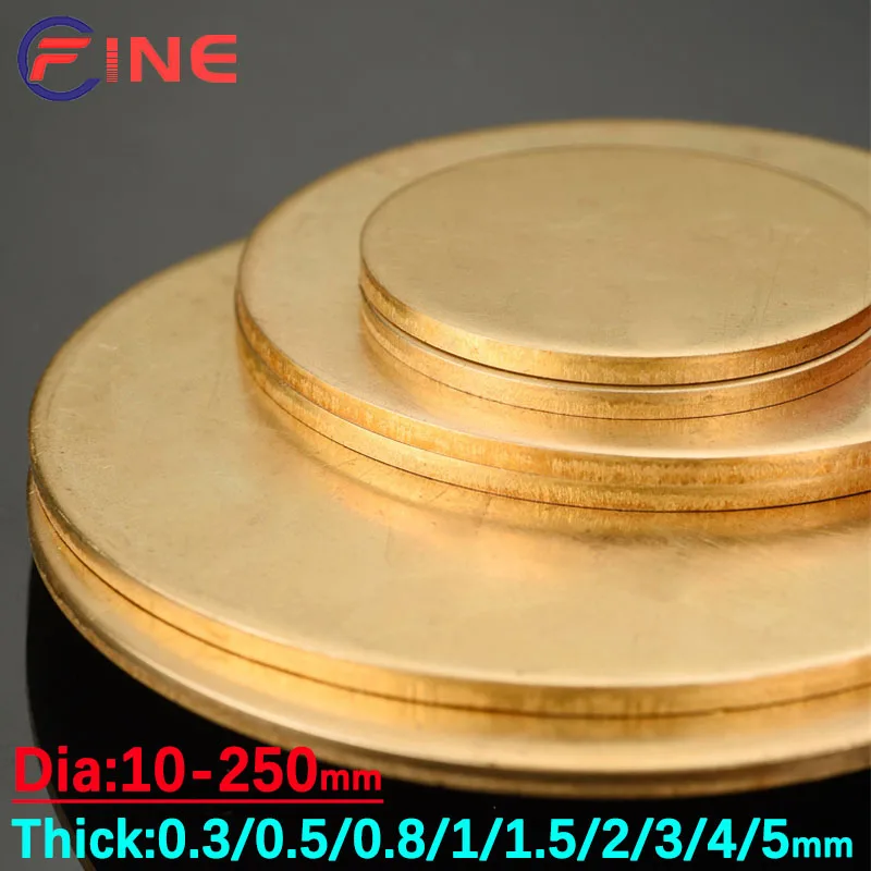 H62 Brass Round Circle Disc Plate Sheet Diameter 10mm-250mm Thick 0.3mm-5mm