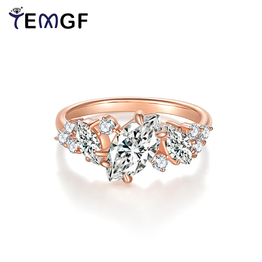 

TEMGF Full Moissanite Ring for Women 925 Silver Irregular Ring Plated 18K Gold Wedding Party Fashion Shiny Jewelry Certified