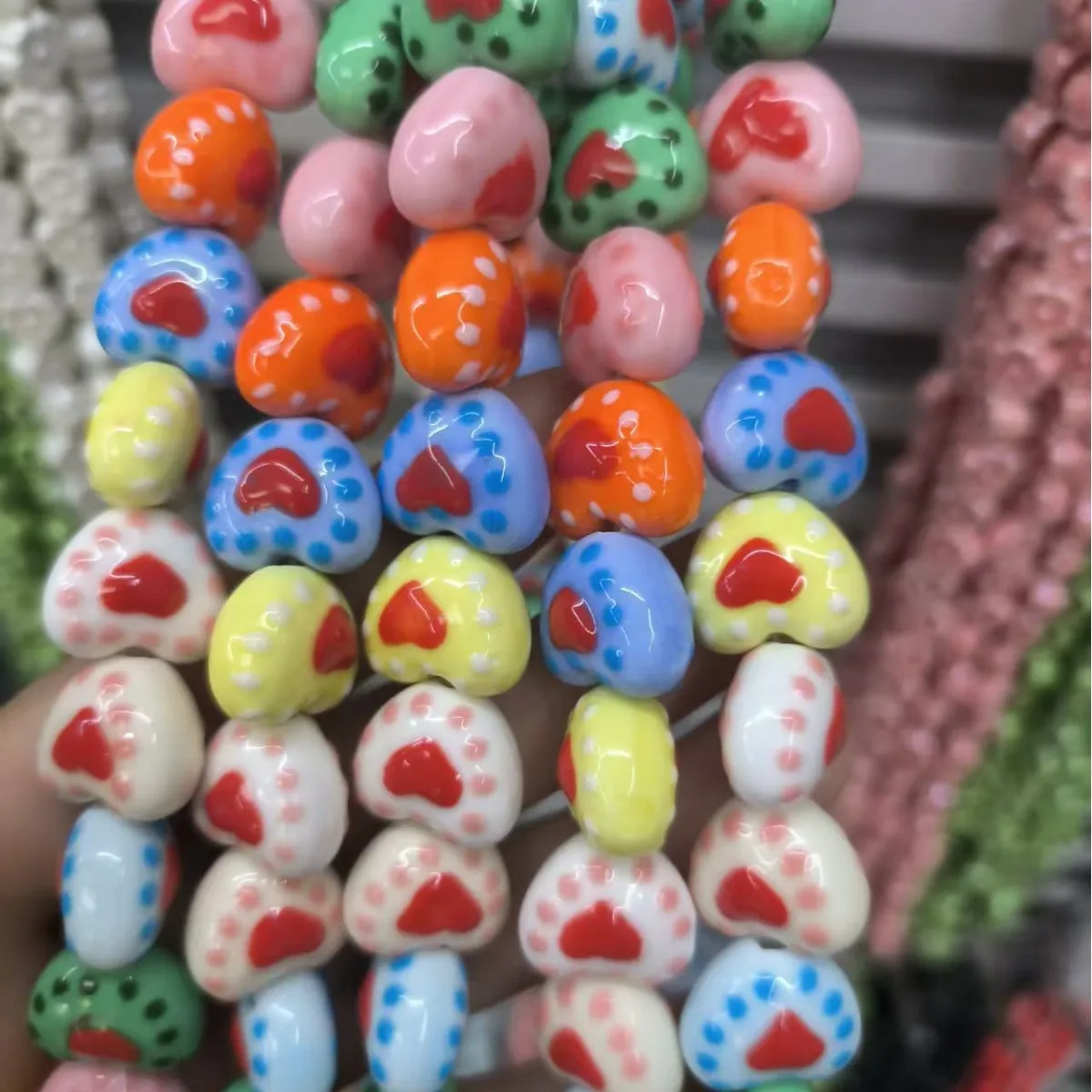 10pcs 12x14mm Dot Heart Shape Ceramic Spacer Loose Beads For Jewelry Making DIY Bracelet Accessories