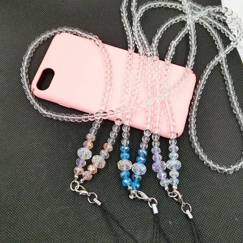 Handmade Acrylic Pearl Crystal Beaded Long Mobile Phone Chain Lanyard Fashion Anti Slip Phone Case Rope DIY Jewelry for Women