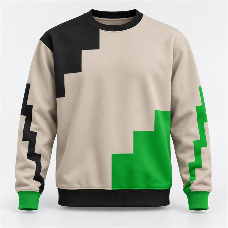 Men's Geometric Sports Sweatshirt Abstract Bar Polygon Pixel Hexagon Arrow Print Crewneck Long Sleeve Casual Athletic Pullover
