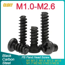 500/ 200/ 100pcs  M1 M1.2 M1.4 M1.5 M1.6 M1.7 M2 M2.3 M2.6 PB Pan Head Black Electronic Micro Screws Phillips Self-tapping Screw