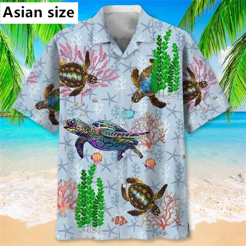 

Hawaiian Shirt For Men Summer New 3d Sea Turtle Printed Short Sleeves Button Shirts Casual Beach Harajuku Y2k Women Blouse Tops