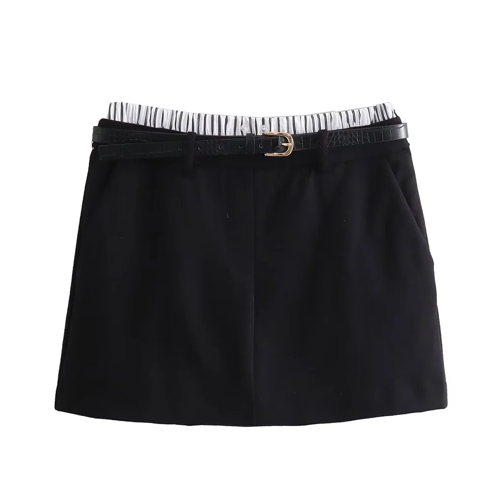 

2024ZAR * Spring/Summer New Women's Fashion French Splicing Flat Corner Matching Belt Half body Skirt Pants