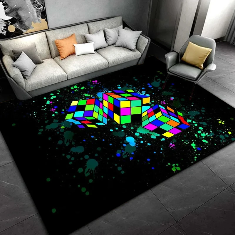 Colorful Magic Cube Carpet Intelligence Game Theme Rug for Bathroom Non-slip Doormat Mat Living Room Bedroom Kid Crawling Carpet