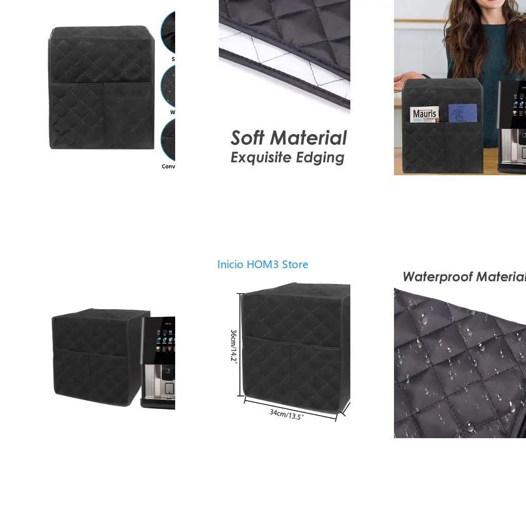 A5YD Coffee Machine Cover with Storage Pocket Home Kitchen Coffee Maker Dust Cover Appliance Dust Cover Holder