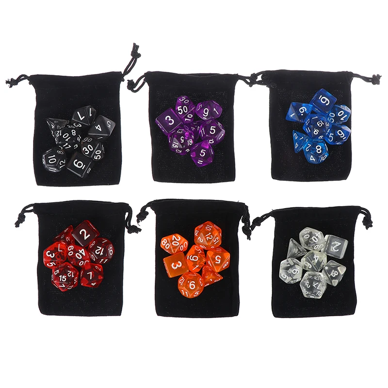

7pcs/set DnD Polyhedral Dice Set for Tabletop Games RPG MTG D4 D6 D8 D10 D% D12 D20 6 Color With Bag
