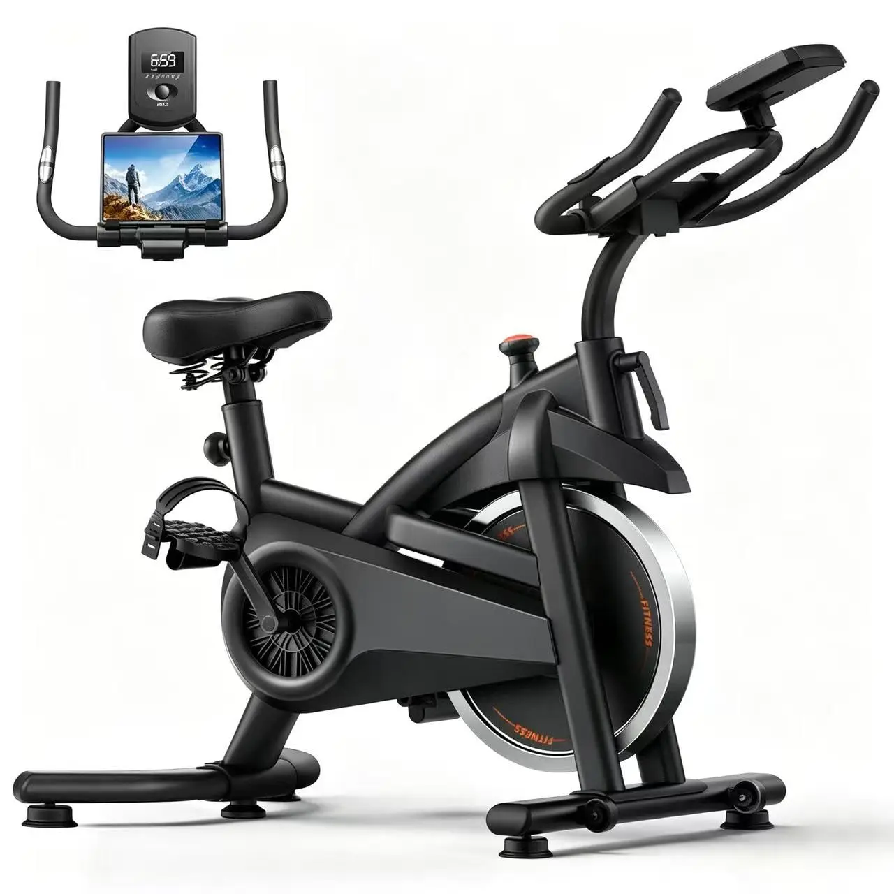 Exercise Bike 0-100 Resistance Silent Belt Drive 300 LBS Indoor Cycling for Home App Heart Sensor Tablet Holder, Customized