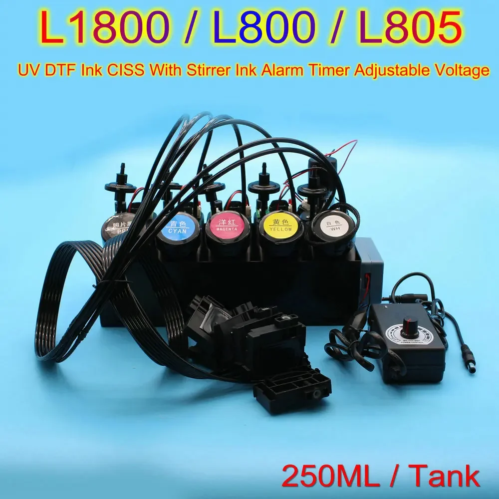 

UV DTF CISS For Epson L1800 L800 L805 With Timer Stirrer Mixer Modified Printer AB Film White Ink Tank Volatge Adjustable Power