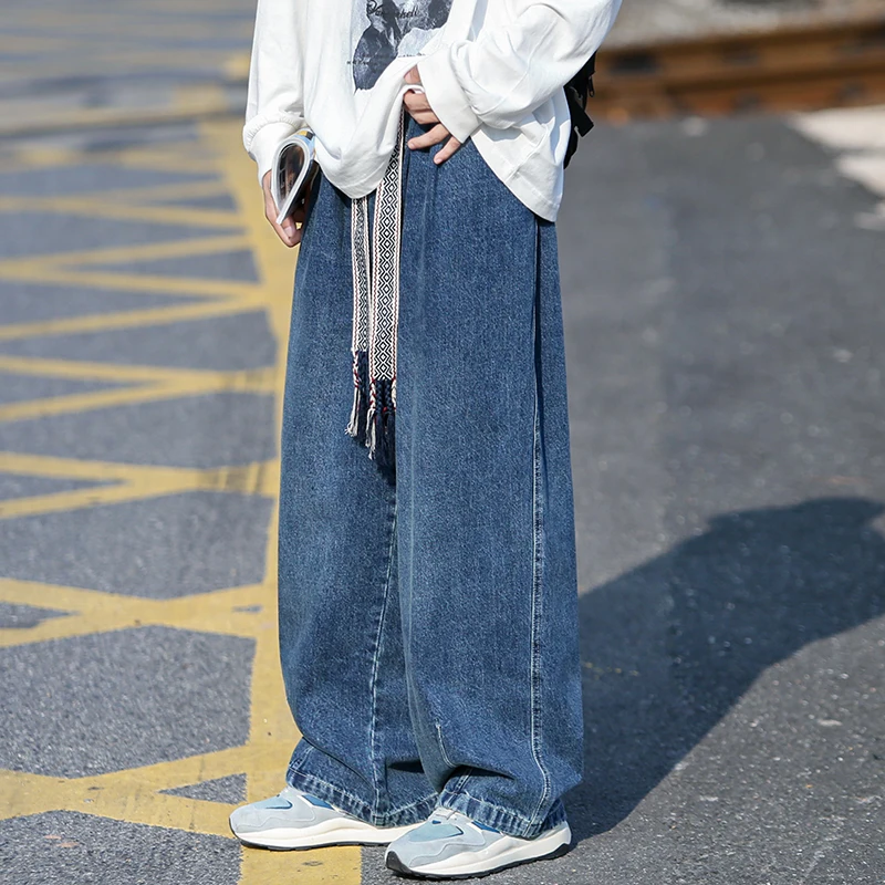 

Straight Loose Cylinder Casual Wide Leg Jeans Streetwear Men Vintage Baggy Jeans Large Size High Street Mopping Denim Trousers