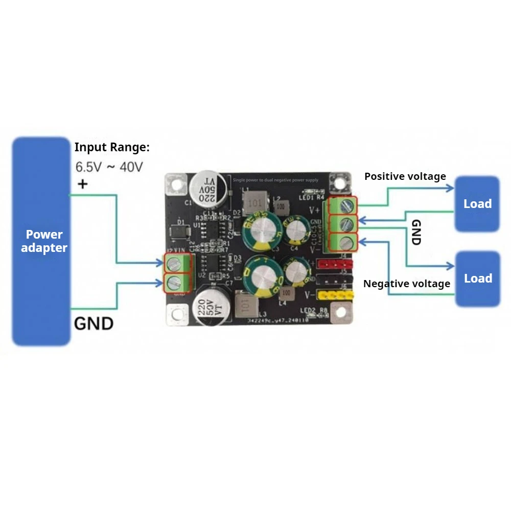 

Single to Dual Power Supply Module 6.5V-35V Input to ±5V Output Ultra-Low Ripple 500mA Output Power Supply Module