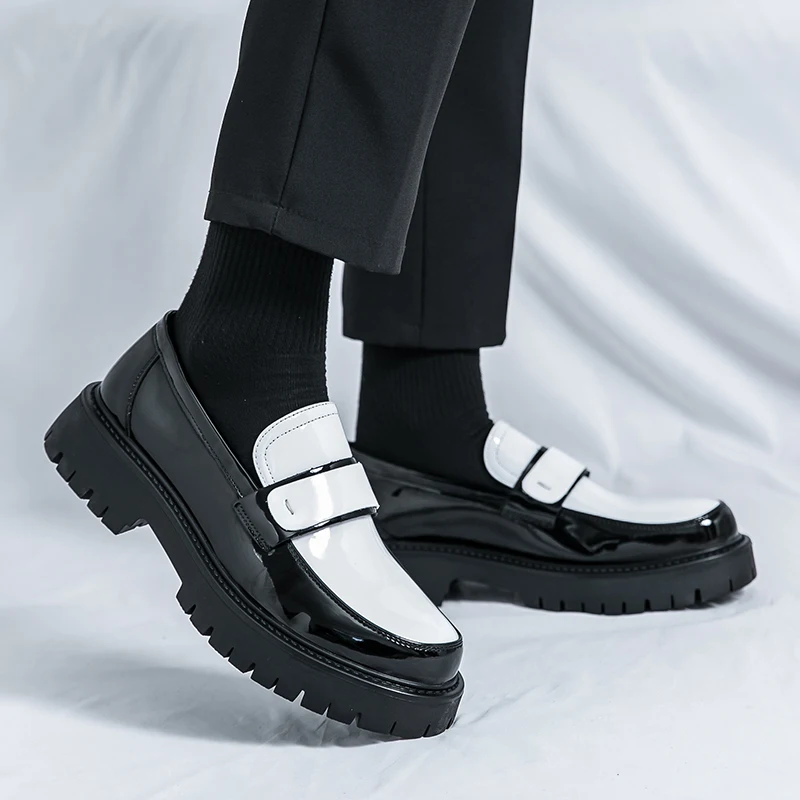 

Весенне-осенние модные кожаные мужские лоферы без шнуровки на толстой подошве, дизайнерские новые удобные мужские модельные туфли в британском стиле в стиле ретро