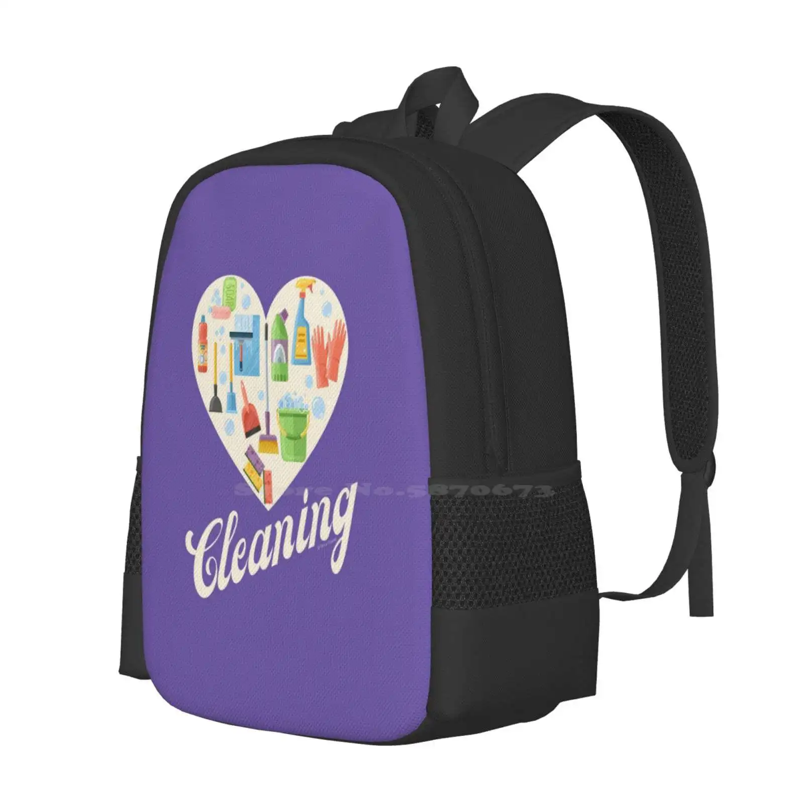 Heart Cleaning, Cleaning Crew Gifts, Motivation Inspiration Graphic Hot Sale Schoolbag Backpack Fashion Bags Savvy Cleaner