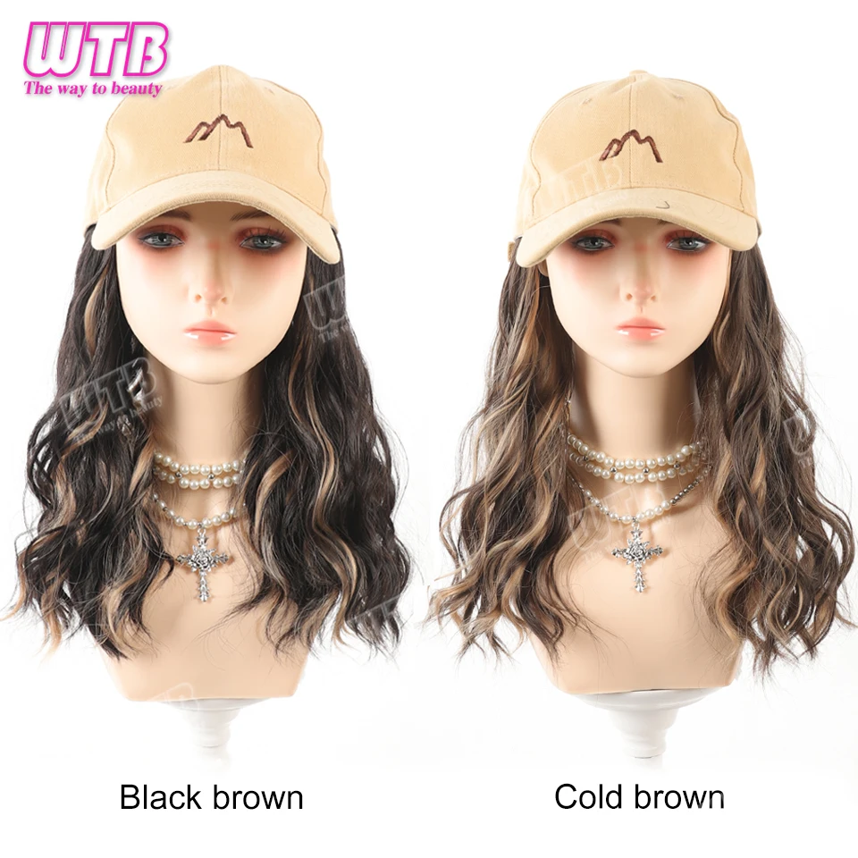 الاصطناعية قبعة بيسبول شعر مستعار الإناث قطعة واحدة قبعة شعر مستعار طويل مجعد يسلط الضوء على شعر مستعار مجعد قبعة الإناث