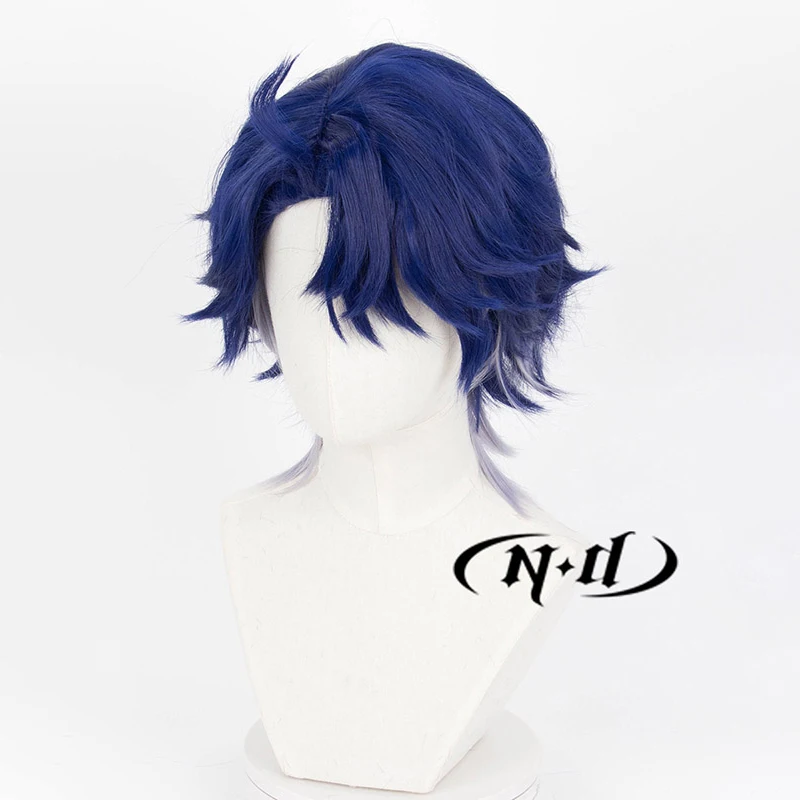 ND Sampo Koski تأثيري الباروكات هونكاي ستار السكك الحديدية تأثيري قصيرة الأزرق الداكن خصلات الشعر المستعار للعبة كوميك كون كوزر مقاومة للحرارة الاصطناعية