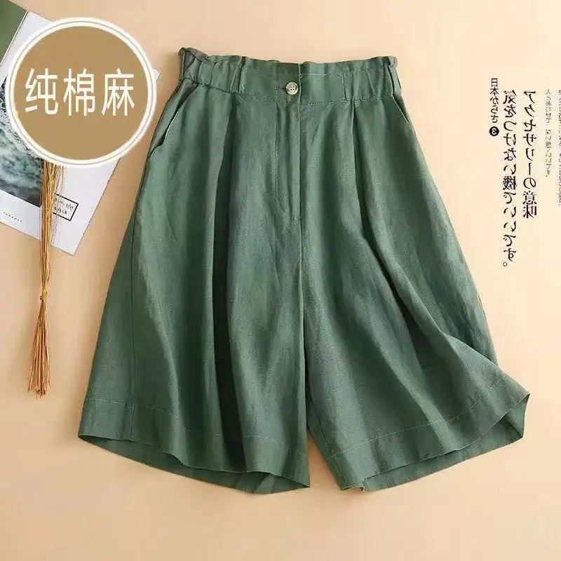 Wide Leg 2025 New High Waisted Five Quarter Length Pants With A Sense Of Sagging. Summer Loose Thin Breathable Cotton And Linen