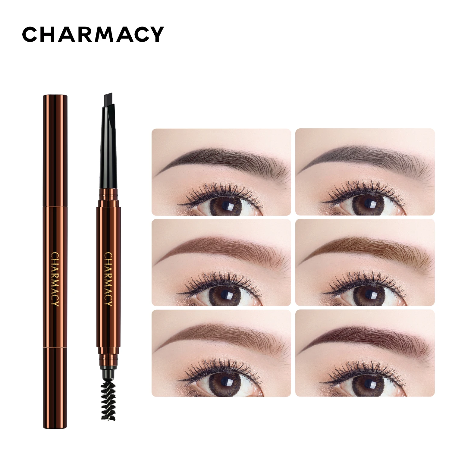 CHARMACY ยาวกันน้ำยาวนาน6สีมัลติฟังก์ชั่2 In 1 Brow ดินสอเขียนคิ้วสำหรับผู้หญิงที่แต่งขนคิ้วเครื่องสำอางค์