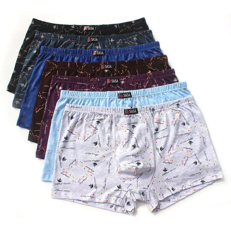 6Pcs/Lot Men'S Underwear Boxer Shorts Cotton Plus Size Loose Breathable Mid-Waist Print Sexy Middle-Aged Men'S Shorts